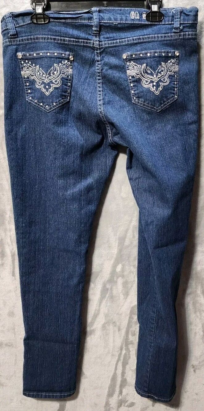 Old Skool Jeans Womens 18 Blue Embroidered Hop Y2K Grunge Boho Hippie Urban wear